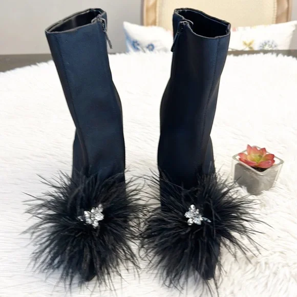NEW Sam Edelman x Anthropologie Ency Black Satin Heel Ankle Boot women size 7